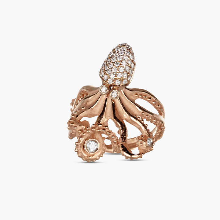 MassimoIzzoJeweler_BrightMovingHeadOctopusRing_RoseGold18kt_Diamonds_Fronte