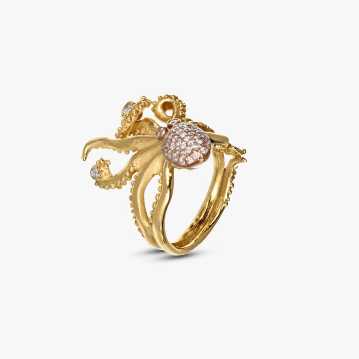 MassimoIzzoJeweler_BrightMovingHeadOctopusRing_YellowGold18kt_Diamonds_Principale