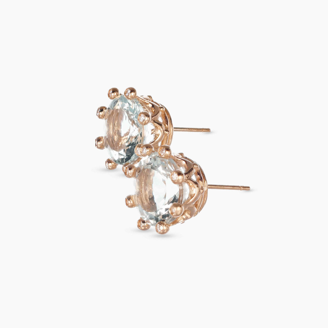 MassimoIzzoJeweler_CrownEarrings_RoseGold18kt_Acquamarine_Diamonds_laterale