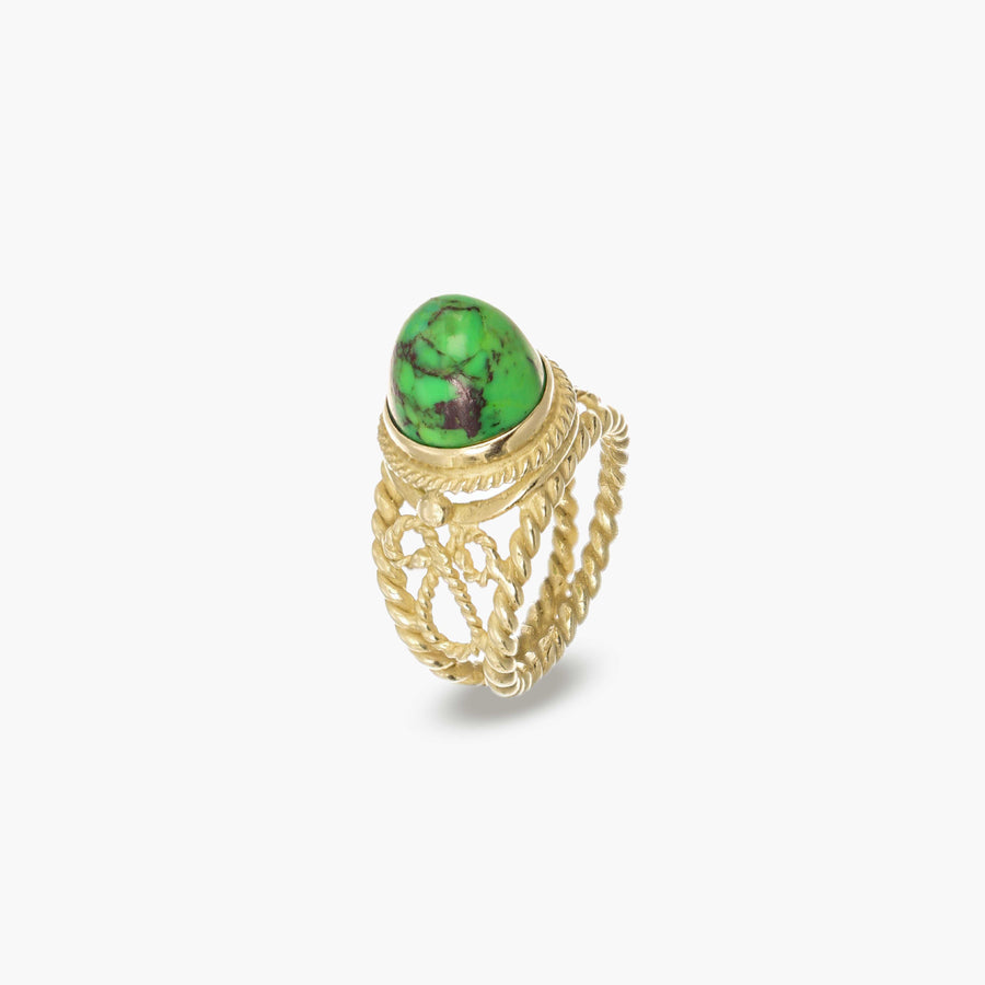 MassimoIzzoJeweler_GreenTurquoiseRing_Turquoise_YellowGold18kt_Fronte