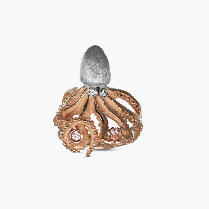 MassimoIzzoJeweler_MovingHeadOctopusRing_RoseGold18kt_Diamonds_Fronte