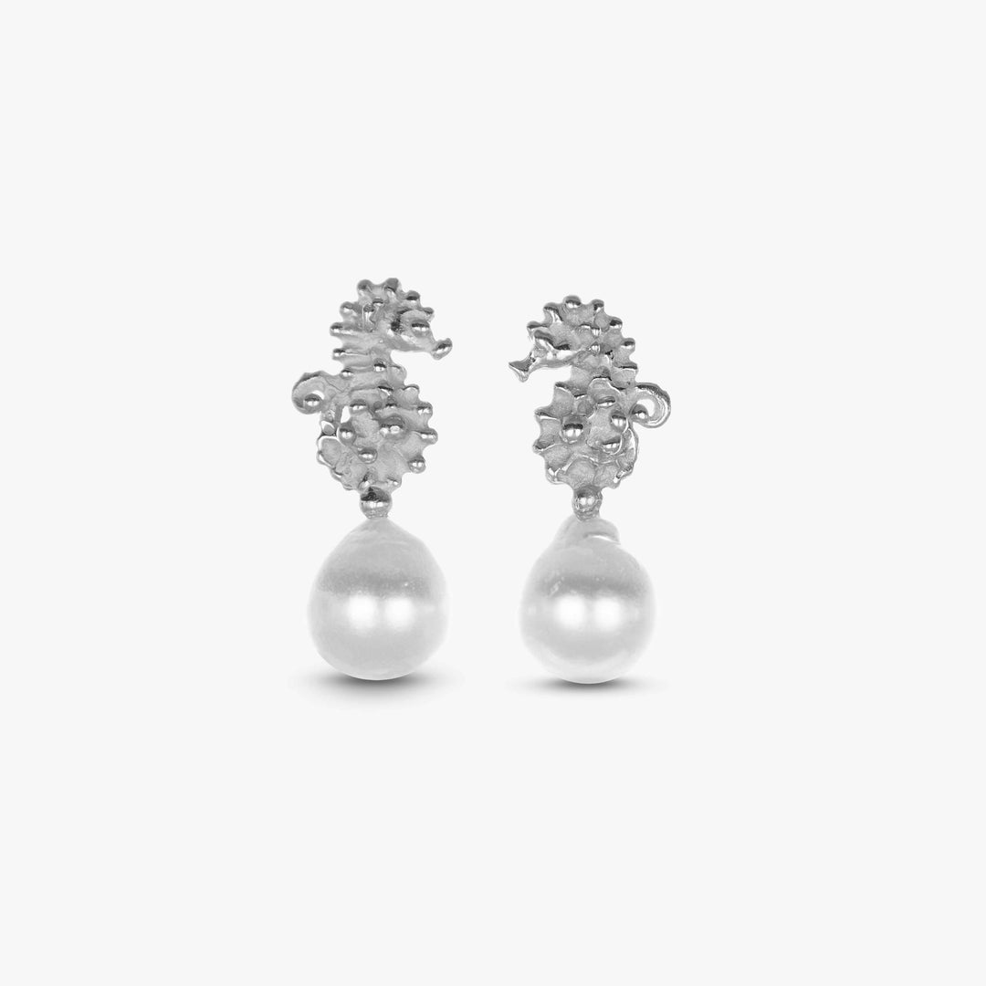 MassimoIzzoJeweler_PearlSeahorseDropEarringsXS_WhiteGold18kt_Pearl_Frontale