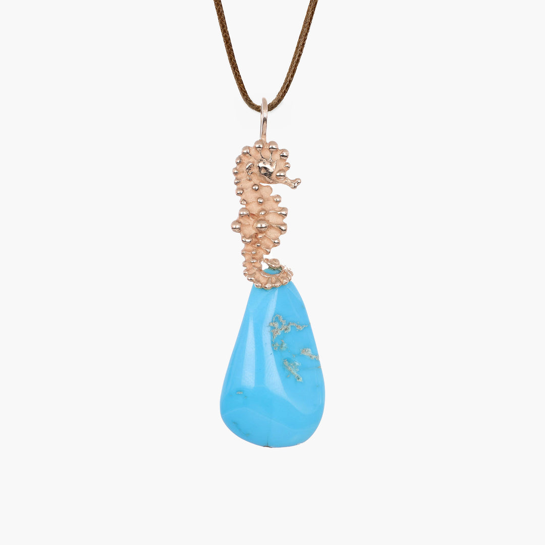 MassimoIzzoJeweler_SeahorsePendant_Rosegold18kt_Turquoise_Fronte