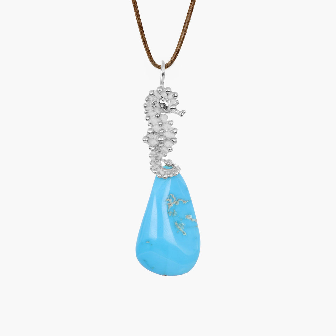 MassimoIzzoJeweler_SeahorsePendant_Whitegold18kt_Turquoise_Fronte