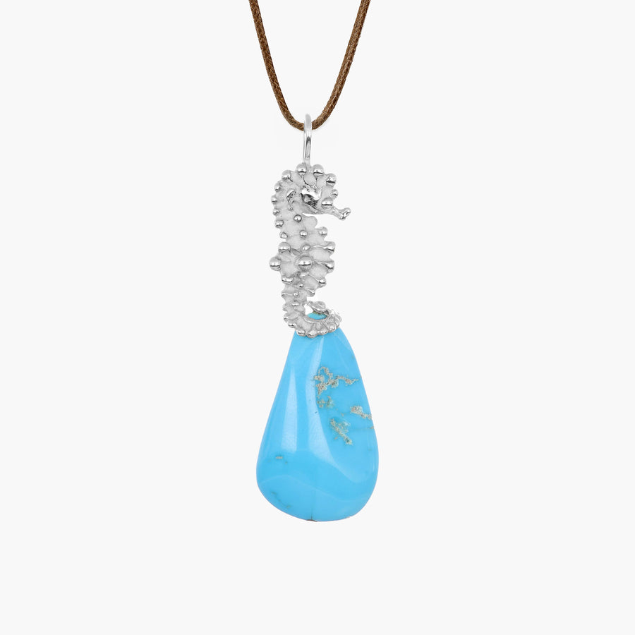 MassimoIzzoJeweler_SeahorsePendant_Whitegold18kt_Turquoise_Fronte