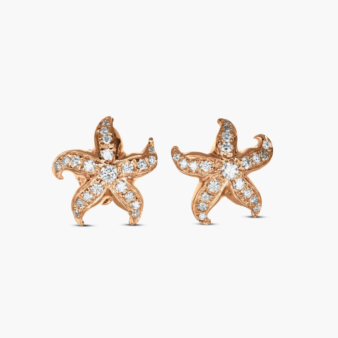 MassimoIzzoJeweler_TropicalBrightStarfishEarrings_RoseGold_DiamondsPave_Fronte
