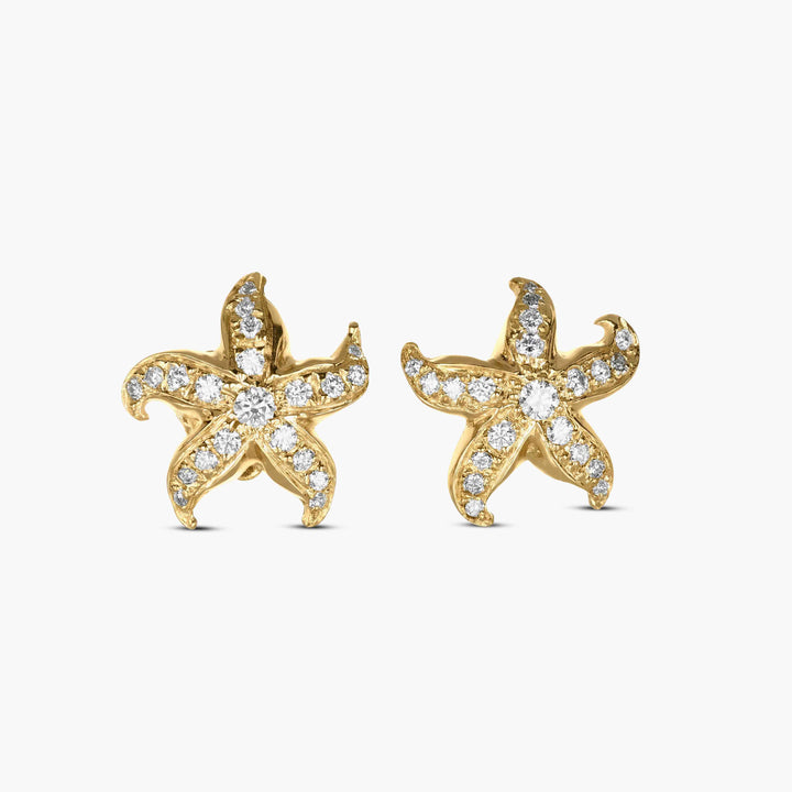 MassimoIzzoJeweler_TropicalBrightStarfishEarrings_YellowGold_DiamondsPave_Fronte