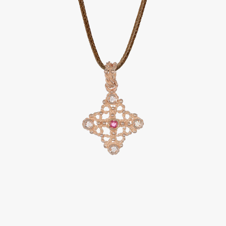 MassimoIzzoJewelers_CrossPendant_RoseGold18kt_Diamonds_RedRuby_Fronte