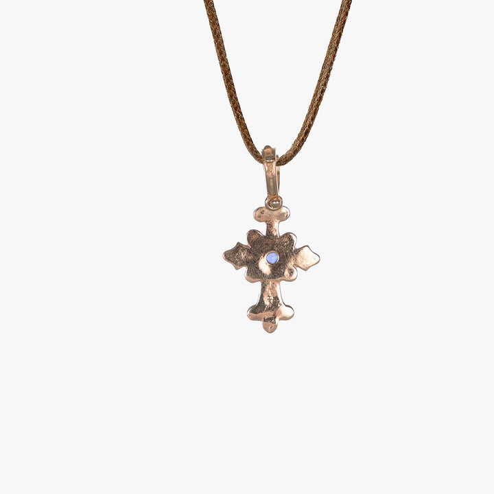 MassimoIzzoJewelers_CrossPendant_RoseGold18kt_Diamonds_Sapphire_Retro