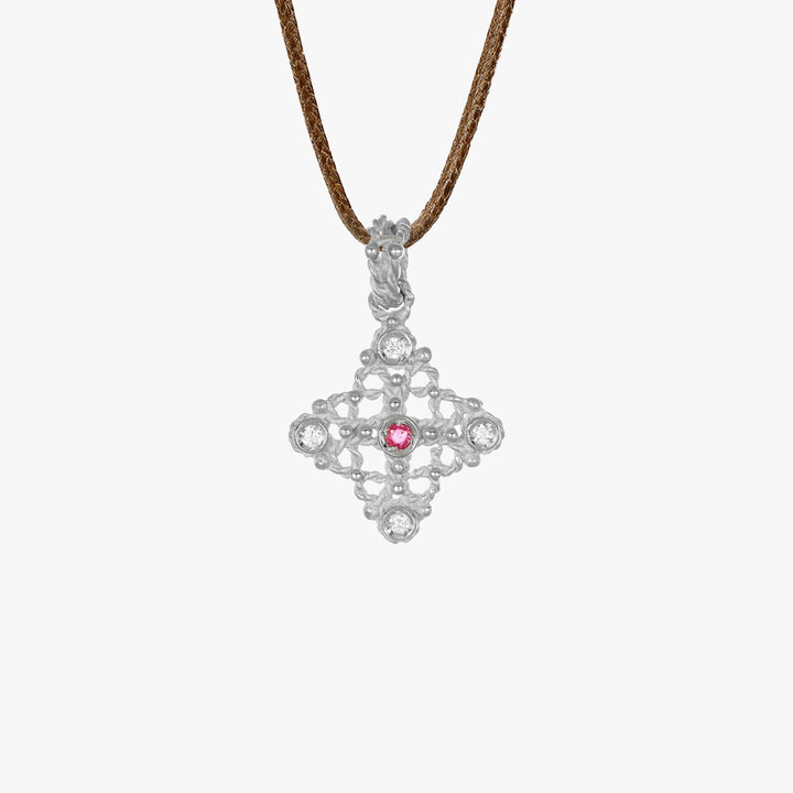 MassimoIzzoJewelers_CrossPendant_WhiteGold18kt_Diamonds_RedRuby_Fronte