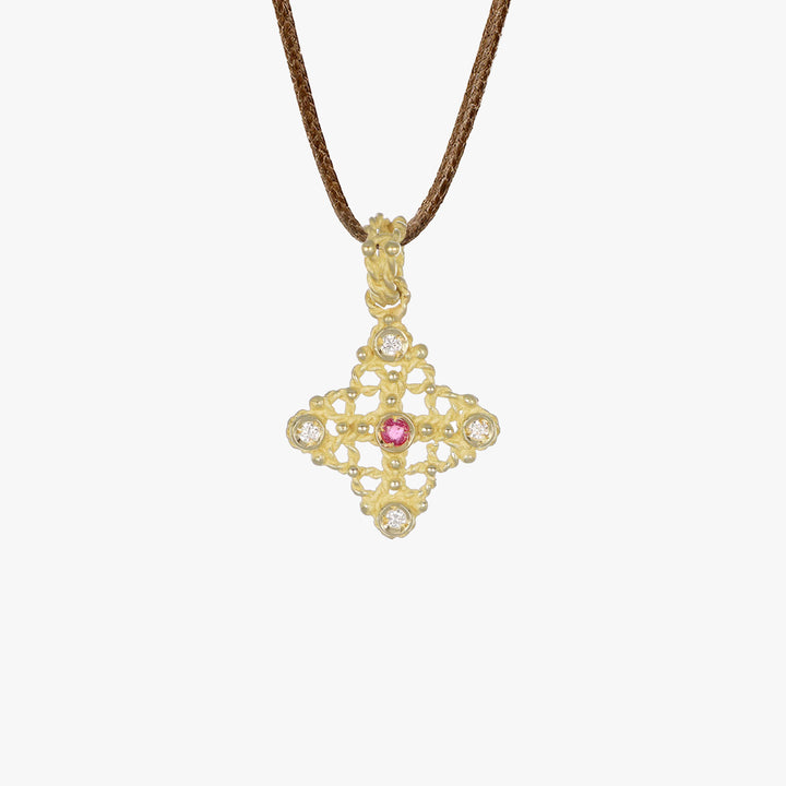 MassimoIzzoJewelers_CrossPendant_YellowGold18kt_Diamonds_RedRuby_Fronte