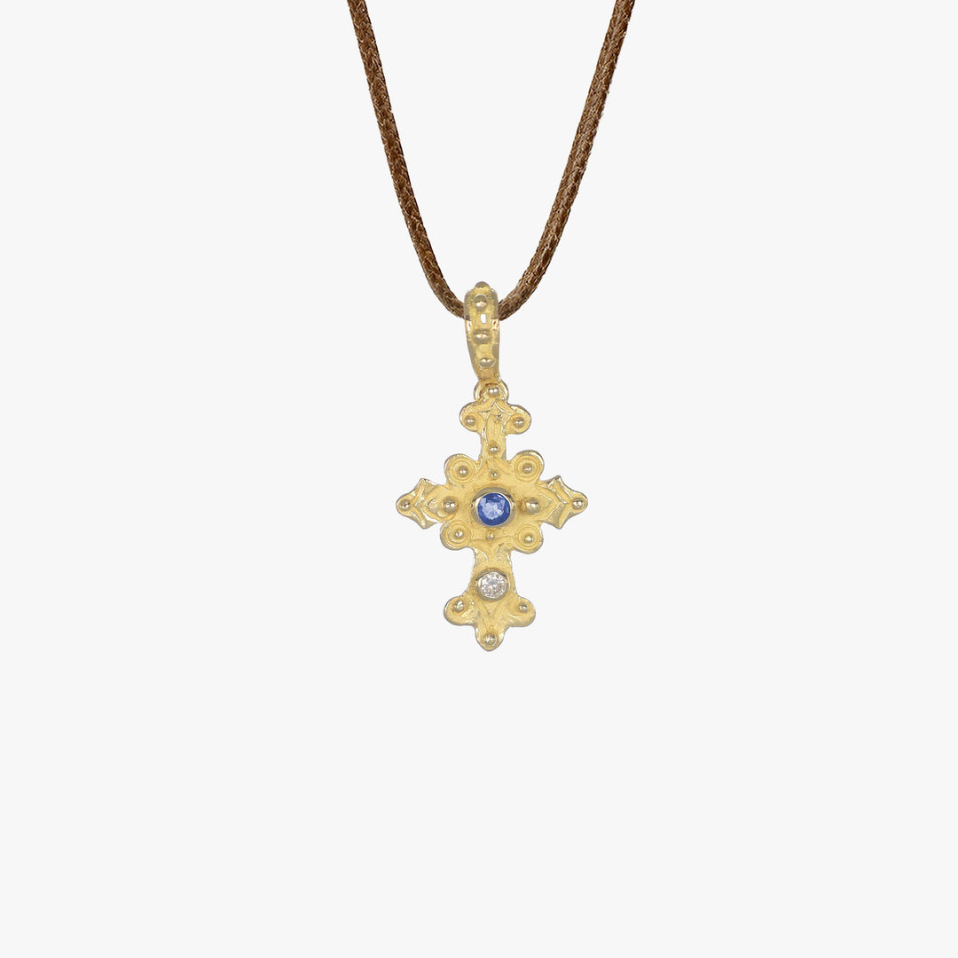 MassimoIzzoJewelers_CrossPendant_YellowGold18kt_Diamonds_Sapphire_Fronte