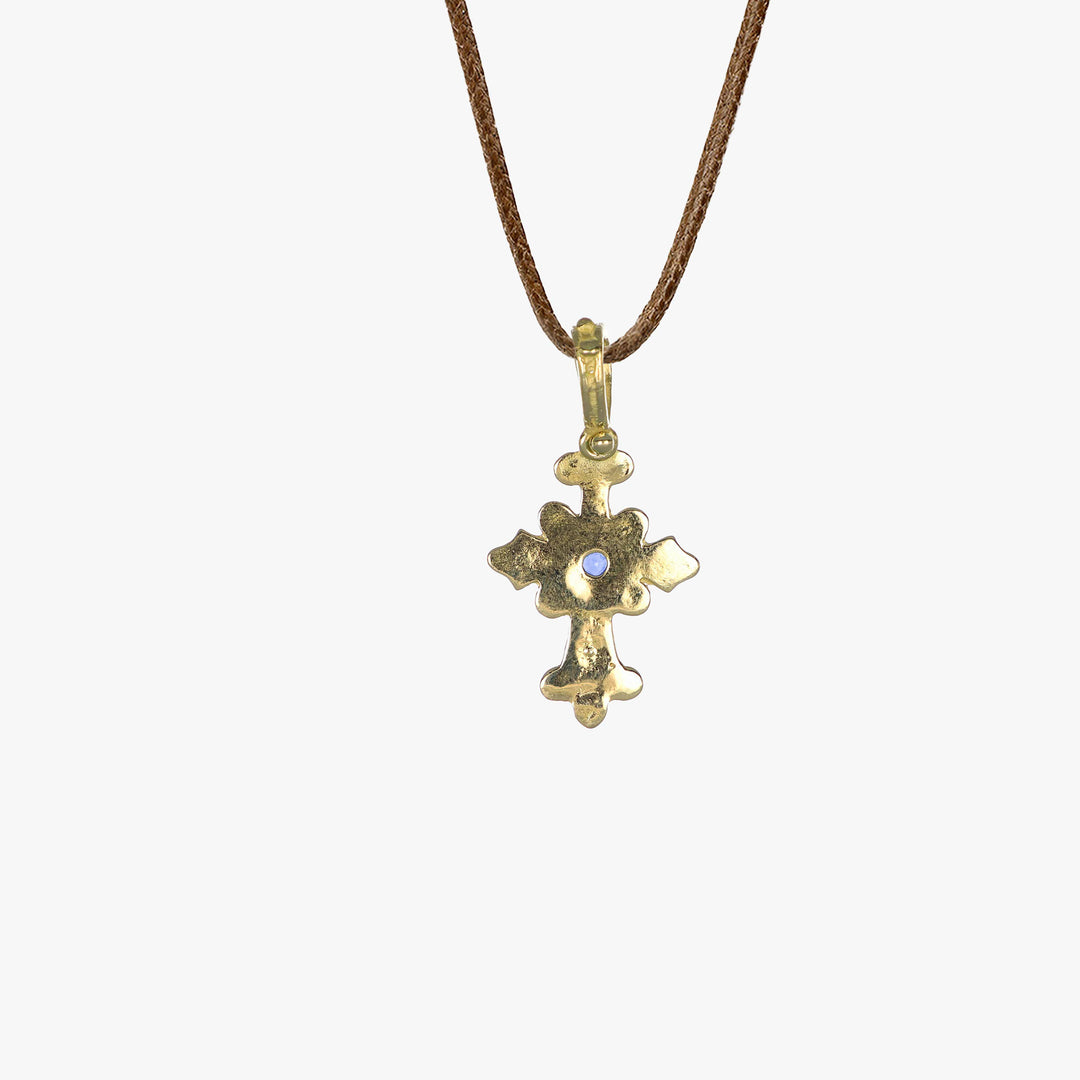 MassimoIzzoJewelers_CrossPendant_YellowGold18kt_Diamonds_Sapphire_Retro