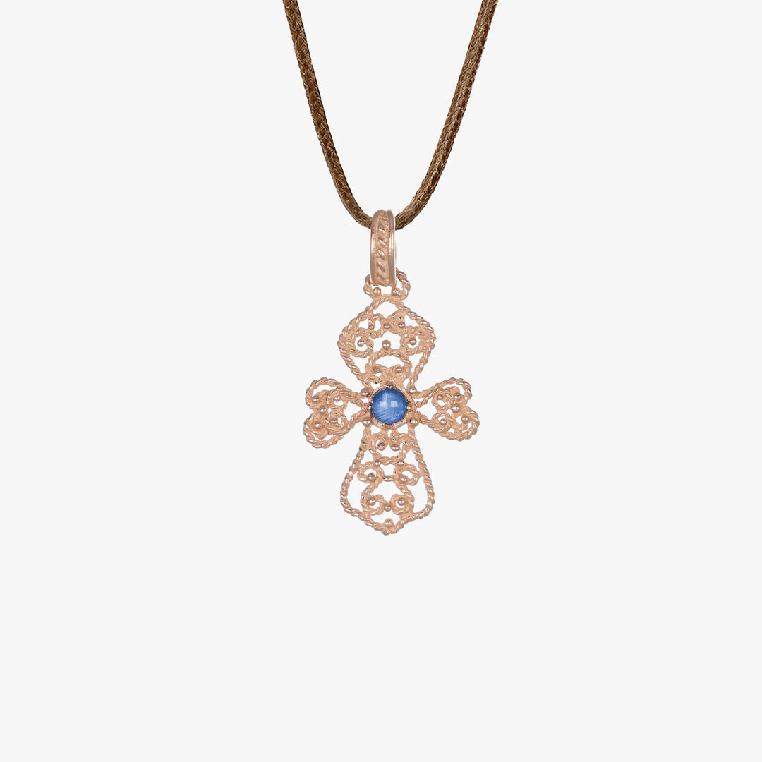 MassimoIzzoJewelers_SapphireCrossPendant_RoseGold18kt_Sapphire_Fronte