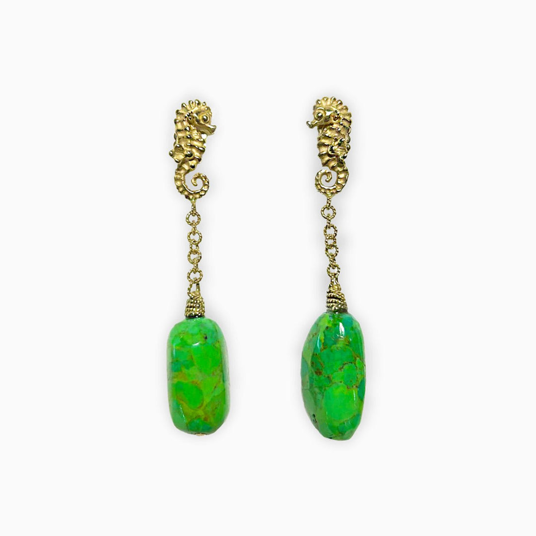 Seahorse Earrings with Green Turquoise