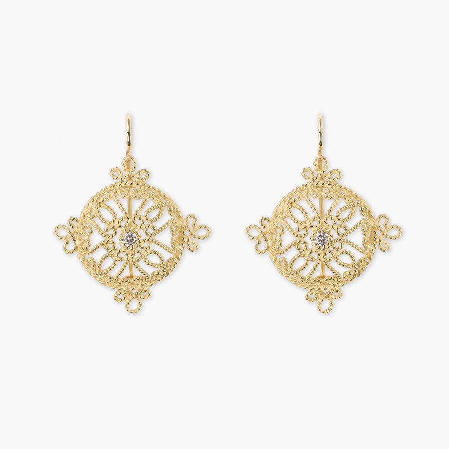 Orecchini Rosone collezione merletti siciliani di Massimo Izzo in oro giallo 18kt e diamante