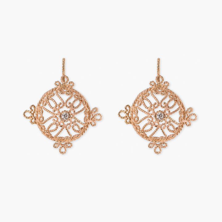 Orecchini Rosone collezione merletti siciliani di Massimo Izzo in oro rosa 18kt e diamante