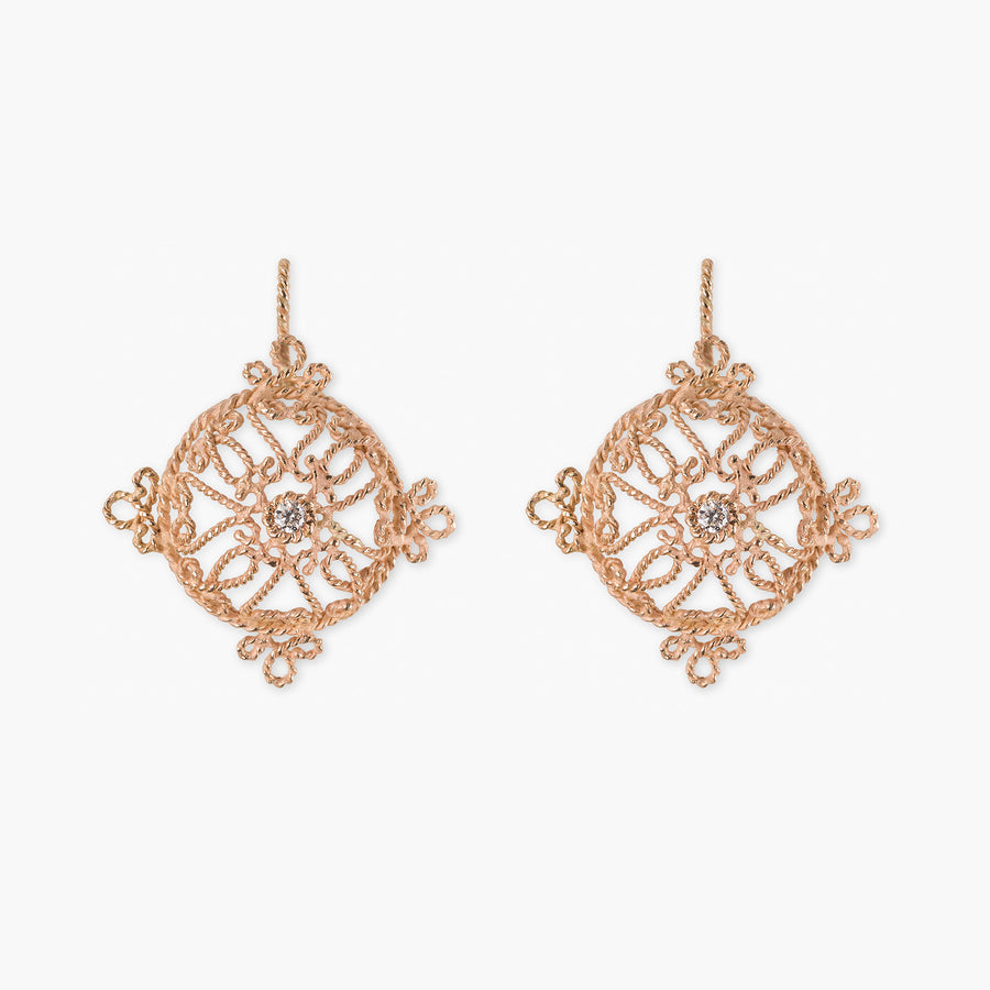 Orecchini Rosone collezione merletti siciliani di Massimo Izzo in oro rosa 18kt e diamante
